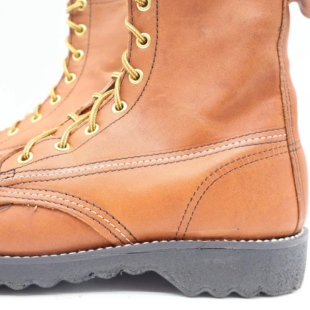 Tuff-Welt Work Boots Mens 7 Vintage Brown Full Grain Leather Moc Toe USA 332